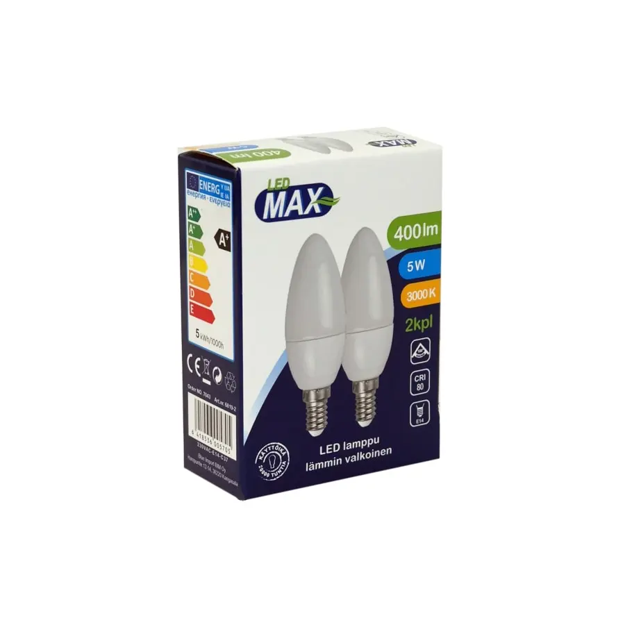 LED Max E14 5W 400lm 3000K 2kpl Led Kynttilälamppu 4 LED Max E14 5W 400lm 3000K 2kpl Led Kynttilälamppu - Image 2