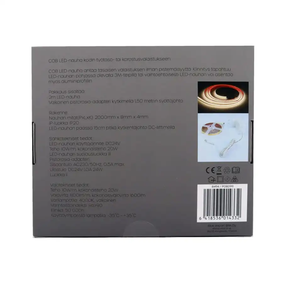 Led Energie COB IP20 10W/m 800lm/m 4000K Adapterilla 2m Led-nauha 6 Led Energie COB IP20 10W/m 800lm/m 4000K Adapterilla 2m Led-nauha - Image 4