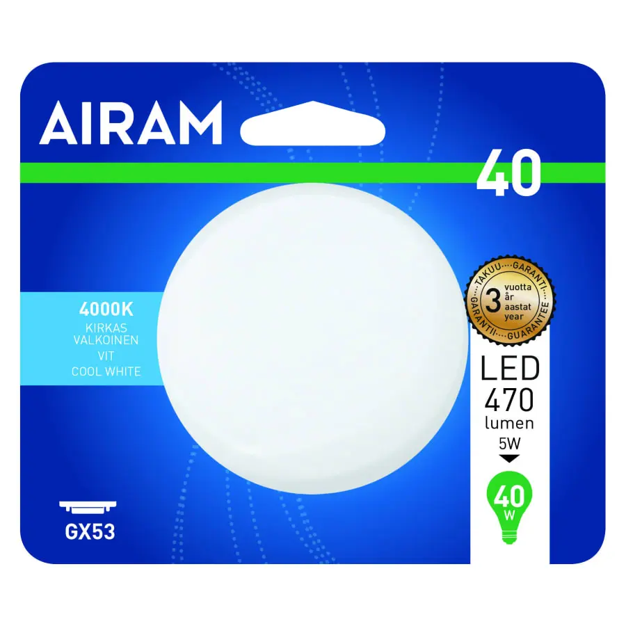 Airam GX53 470lm 4000K Ledkämmenlamppu 4 Airam GX53 470lm 4000K Ledkämmenlamppu - Image 2