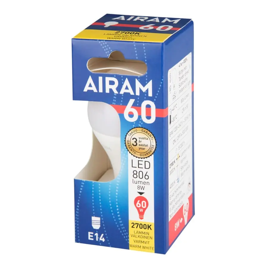 Airam E14 7,2W 2700K 806lm Led Pienkupu 4 Airam E14 7,2W 2700K 806lm Led Pienkupu - Image 2